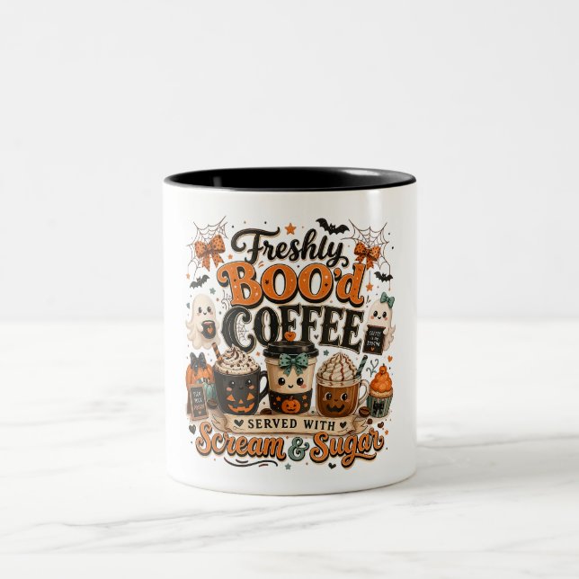 Cute Spooky Ghost Coffee Lover Halloween Two-Tone Coffee Mug (Center)