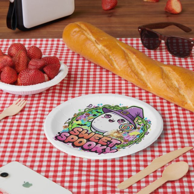 Cute Spooky Ghost Halloween Kids Birthday Party Pa Paper Plate (Picnic)