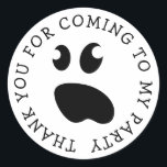Cute spooky ghost kid's Halloween Birthday party Classic Round Sticker<br><div class="desc">Cute spooky ghost kid's Halloween Birthday party stickers. Funny thank you for coming to my party stickers and envelope sealers. Personalised round stickers for kids and adults. Scary cartoon monster face design with rounded text. Customisable background colour. Also nice for thank you favours or as envelope seals to say thanks...</div>