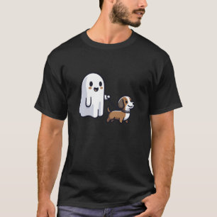 Cute Spooky Ghost Walking The Dog Funny Puppy Dog T-Shirt