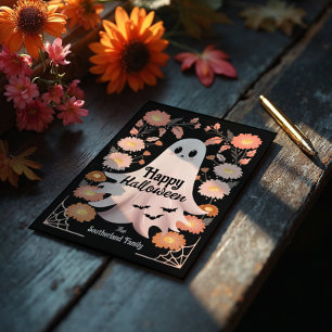 Cute Spooky Ghost Whimsical Floral Halloween  Card