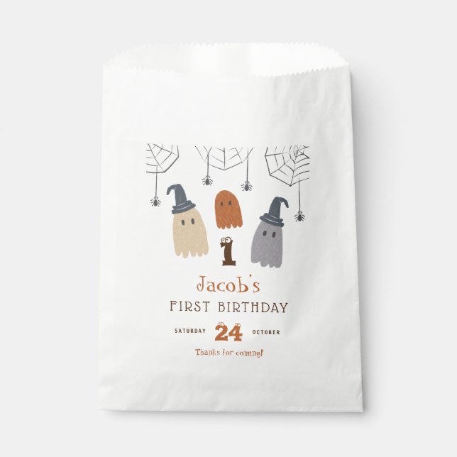 Cute Spooky Ghosts and Spiders First Birthday Favour Bags (Front)