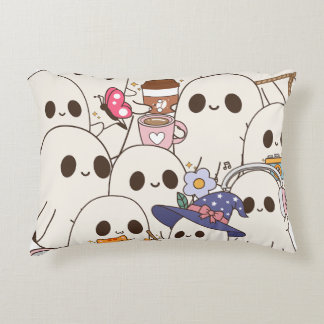 Cute Spooky Ghosts Coffee & Cat Autumn Decorative Cushion