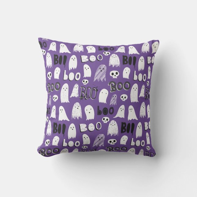 Cute Spooky Ghosts, Skulls and Boo Cushion (Front)