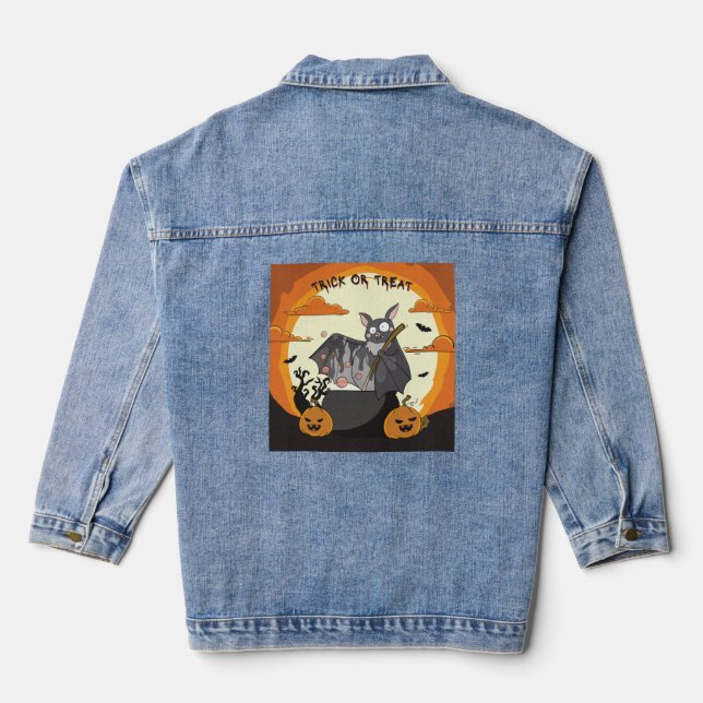Cute Spooky Halloween Bat Party Denim Jacket (Back)