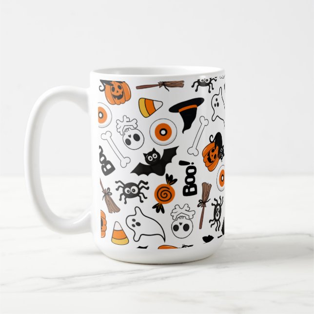 Cute Spooky Halloween Black and Orange Coffee Mug (Left)
