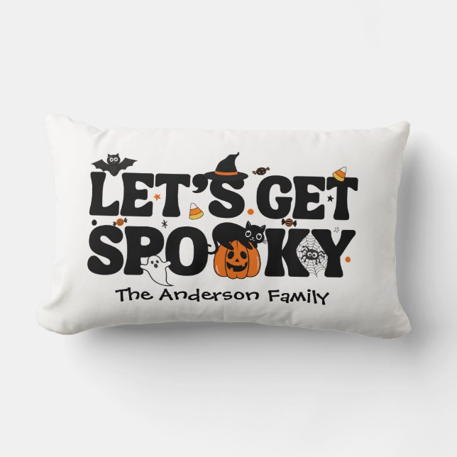 Cute Spooky Halloween Black and Orange Lumbar Cushion (Front)