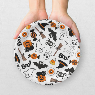 Cute Spooky Halloween Black and Orange Paper Plate