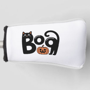 Cute Spooky Halloween Boo Black Cat with Pumpkin Golf Head Cover