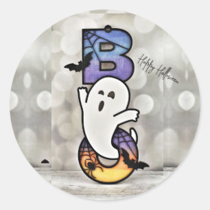 Cute Spooky Halloween Boo Ghost, Bat & Spider Classic Round Sticker
