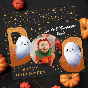 Cute Spooky Halloween Boo Ghost Photo Holiday Card