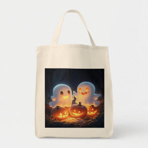 Cute Spooky Halloween Cartoon Ghosts Glowing Pumpk Tote Bag