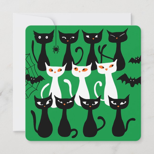 Cute spooky Halloween cats simple silhouette  Holiday Card (Front)