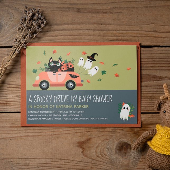 Cute Spooky Halloween Drive By Green Baby Shower Invitation (Creator Uploaded)