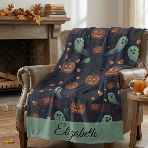 Cute Spooky Halloween Fleece Blanket Personalise