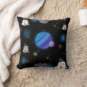 Cute Spooky Halloween Galaxy Throw Pillow