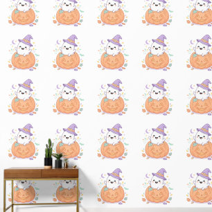 Cute Spooky Halloween Ghost and Pumpkin Wallpaper