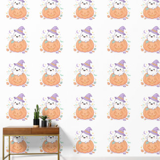 Cute Spooky Halloween Ghost and Pumpkin Wallpaper