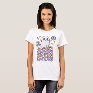 Cute Spooky Halloween Ghost Floral Retro T-Shirt
