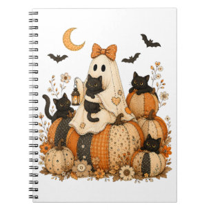 Cute Spooky Halloween Ghost with Black Cats Notebook