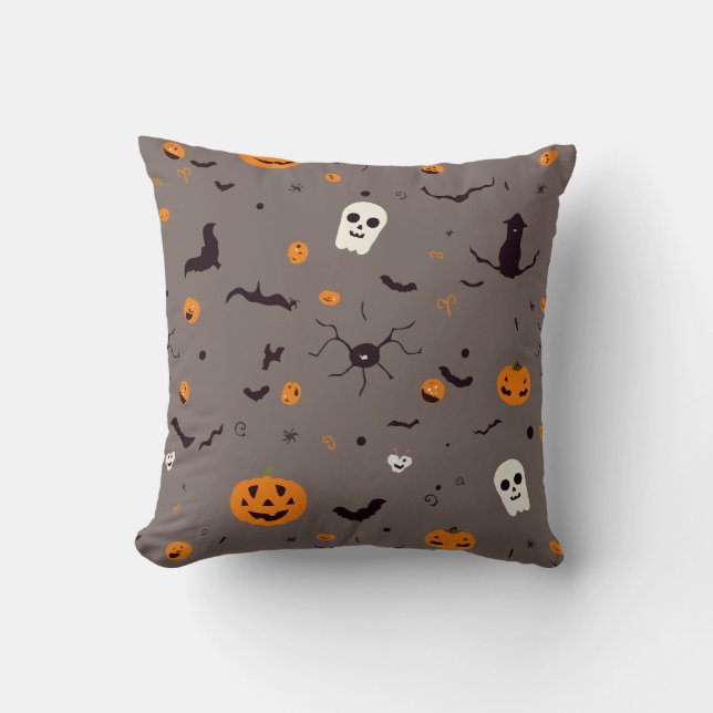 Cute Spooky Halloween Ghosts and Pumpkin Pattern Cushion (Front)