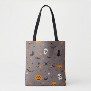 Cute Spooky Halloween Ghosts and Pumpkin Pattern Tote Bag