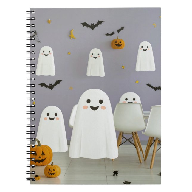 Cute Spooky Halloween Ghosts Notebook (Front)