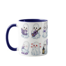 Cute Spooky Halloween Ghosts Pattern Two-Tone Coff
