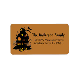 Cute Spooky Halloween Haunted House & Bats Label