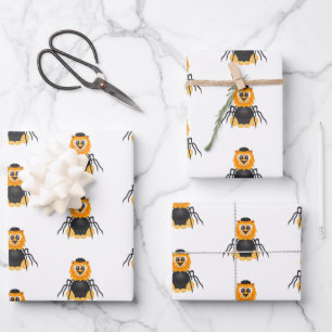 Cute Spooky Halloween Lion Spider Wrapping Paper Sheet