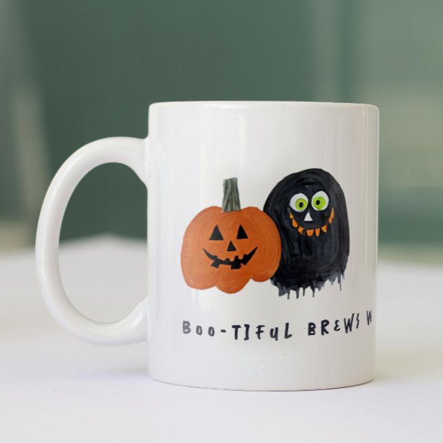 Cute Spooky Halloween Monsters Crew Black Sketch Two-Tone Coffee Mug (Creator Uploaded)