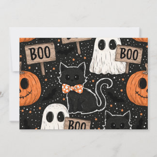Cute Spooky Halloween Party Cats and Ghosts Boo Announcement