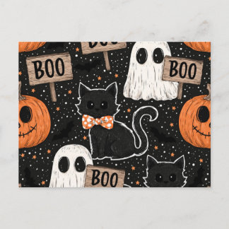 Cute Spooky Halloween Party Cats and Ghosts Boo Holiday Postcard
