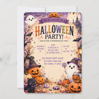 👻🎃 Cute Spooky Halloween Party Invitation 🧡🦇