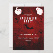 Cute Spooky Halloween Party Invitation | Red & Bla