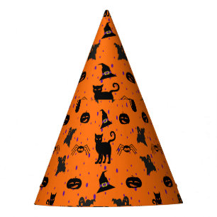 Cute, Spooky Halloween Pattern Orange and Black  Party Hat