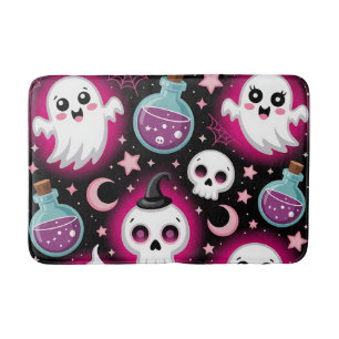 Cute Spooky Halloween Pattern with Ghosts, Skulls Bath Mat