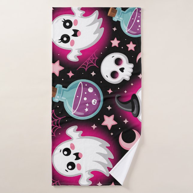 Cute Spooky Halloween Pattern with Ghosts, Skulls  Bath Towel Set (Bath Towel)