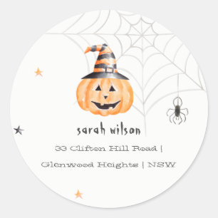 Cute Spooky Halloween Pumpkin Spider Address Classic Round Sticker
