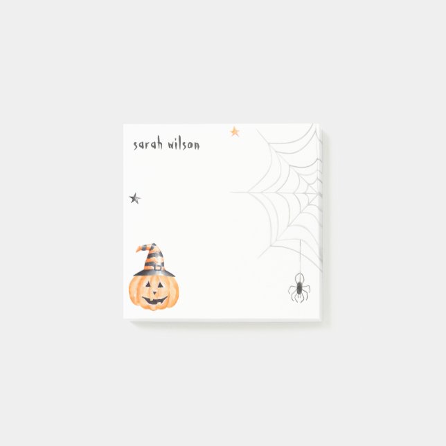 Cute Spooky Halloween Pumpkin Spider Web Stars Post-it Notes (Front)