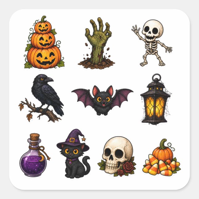 Cute & Spooky Halloween Stickers Sheet – Pumpkins, (Front)