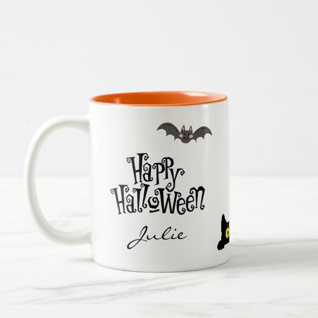 Cute & Spooky Halloween Two-Tone Coffee Mug (Left)