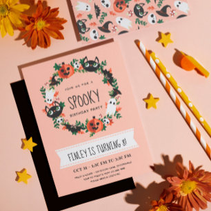 Cute Spooky Halloween Wreath Kids Birthday Invitation