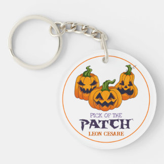 Cute Spooky Jack O Lantern Halloween Pumpkin Patch Key Ring