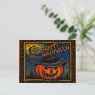 Cute Spooky Jack O Lantern Pumpkin Halloween Postcard