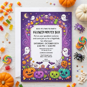 Cute Spooky Kids Halloween Monster Bash Party Invitation