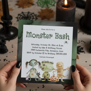 Cute Spooky Monster Bash Halloween Party Invitation