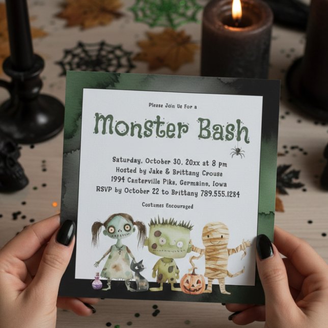 Cute Spooky Monster Bash Halloween Party Invitation (Creator Uploaded)