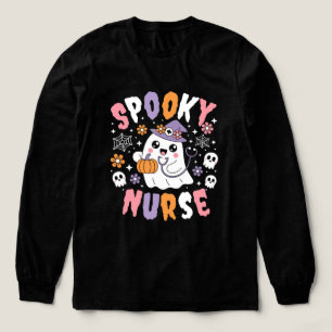Cute Spooky Nurse Halloween Graphic Long Sleeve Tri-Blend Shirt