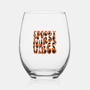Cute Spooky Nurse Halloween Stemless Wine Glass